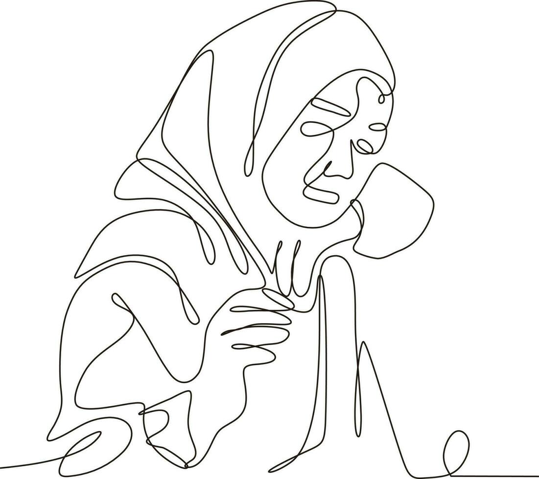 continuous line illustration design girl posing vector