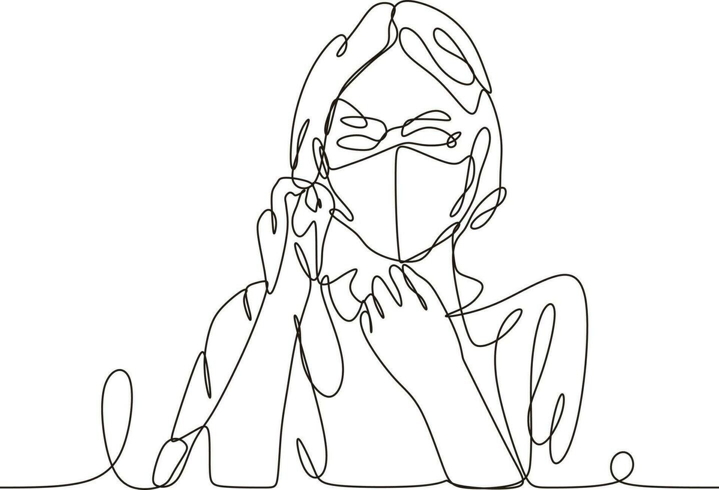 continuous line illustration design girl posing vector