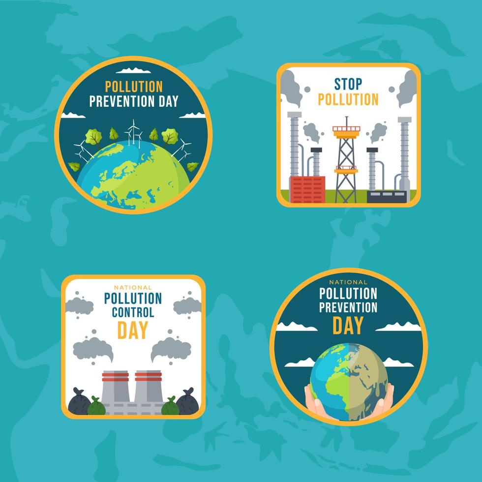 National Pollution Prevention Day Label Flat Cartoon Hand Drawn Templates Illustration vector