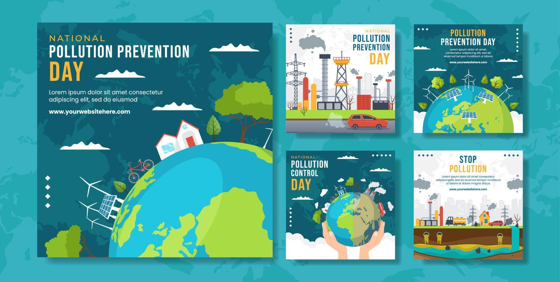 National Pollution Prevention Day Social Media Post Flat Cartoon Hand Drawn Templates Illustration vector