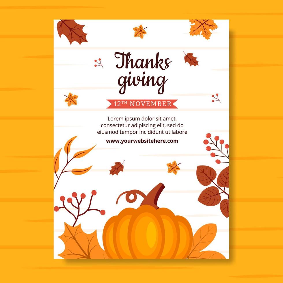 Happy Thanksgiving Celebration Poster Flat Cartoon Hand Drawn Templates Illustration vector