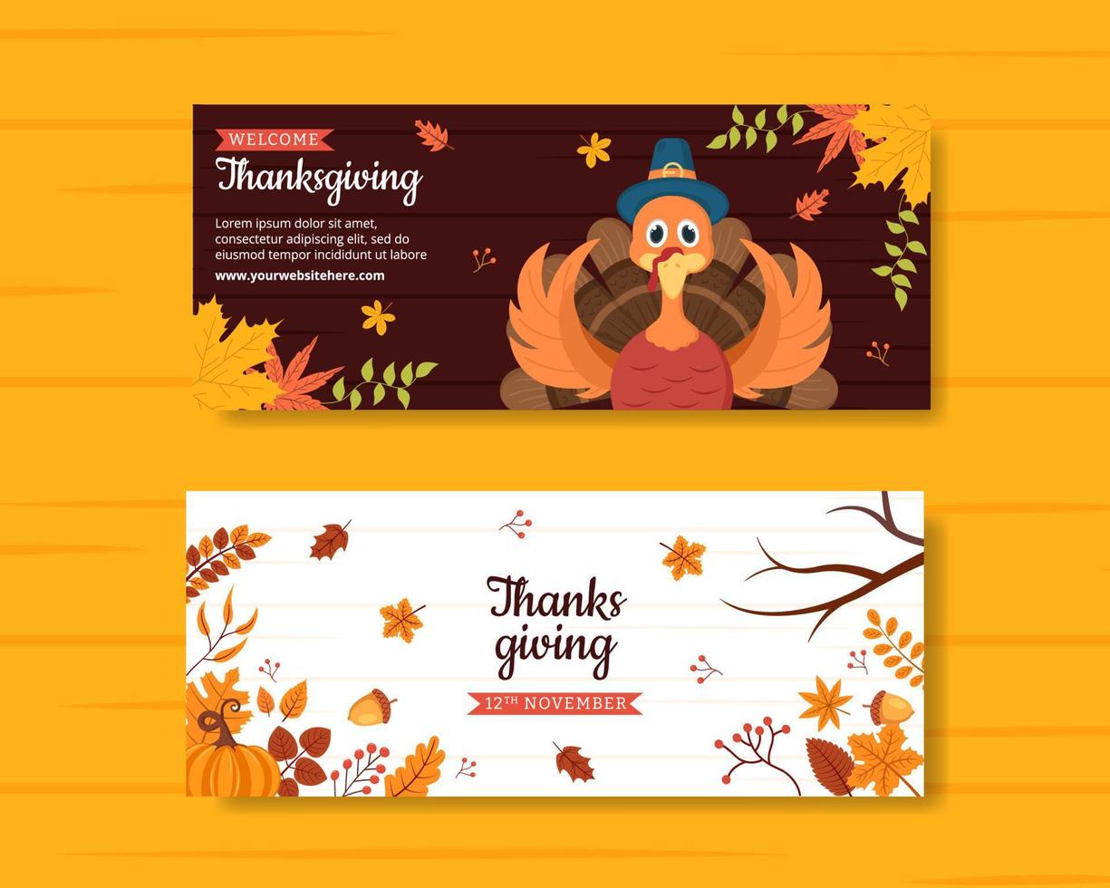 Happy Thanksgiving Celebration Horizontal Banner Flat Cartoon Hand Drawn Templates Illustration vector