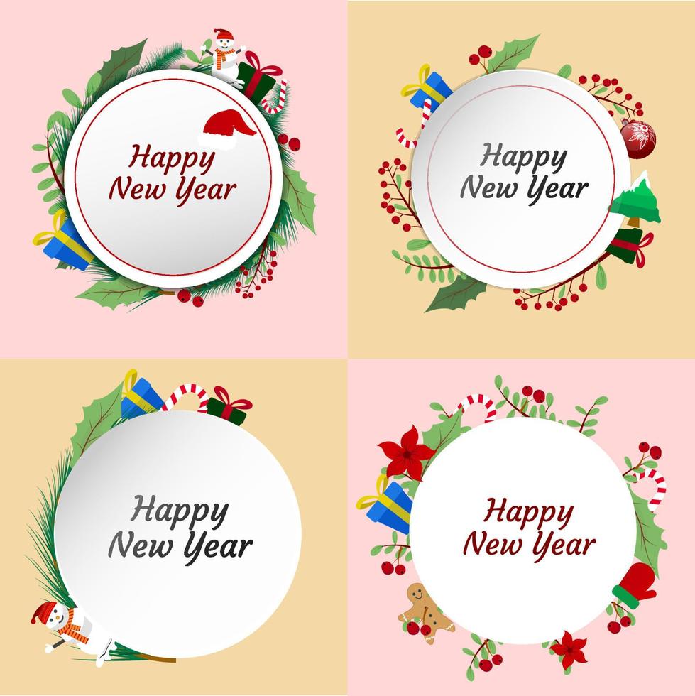 Set of Vector illustration circle frame white christmas day
