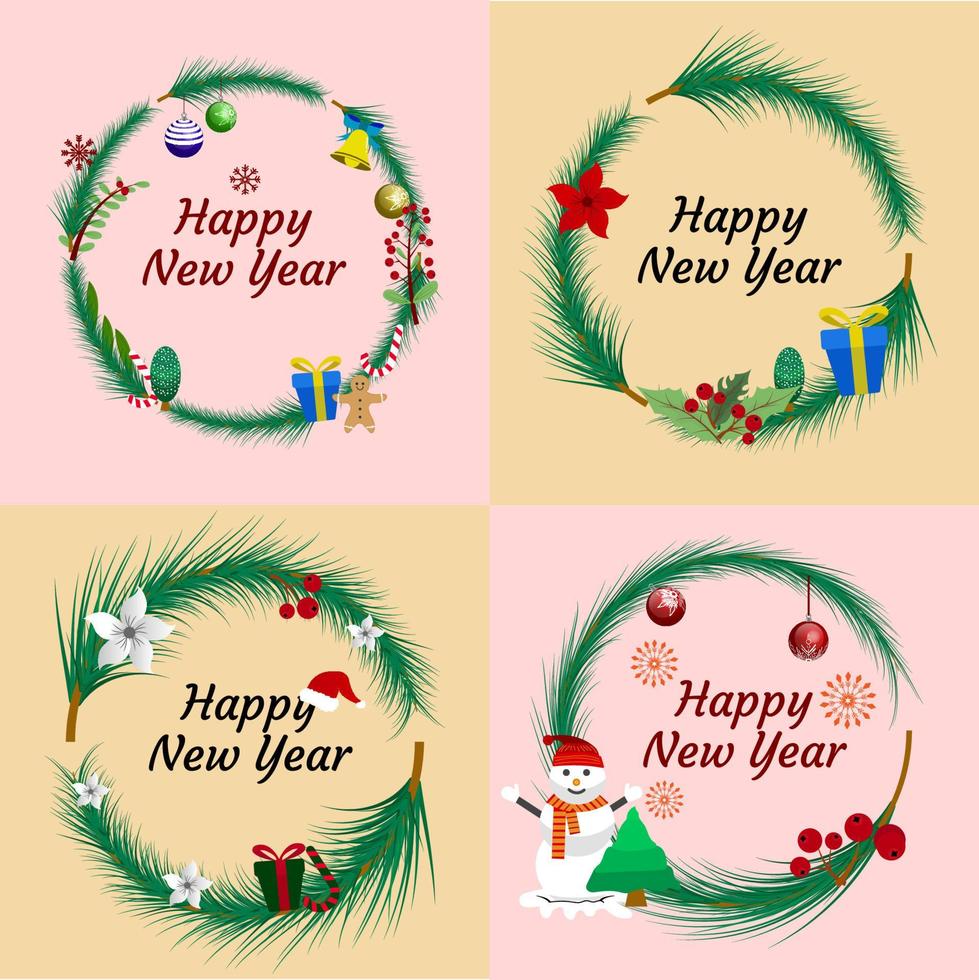 Set of circle frame tree Christmas day and happy new year vector