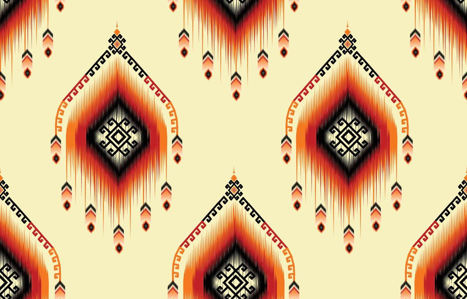 patrón de ikat colorido, estilo de arte étnico oriental ikat sin costuras. diseño para fondo, alfombra, papel tapiz, ropa, envoltura, batik, tela, telón de fondo, sarong e ilustración vectorial. estilo de bordado vector