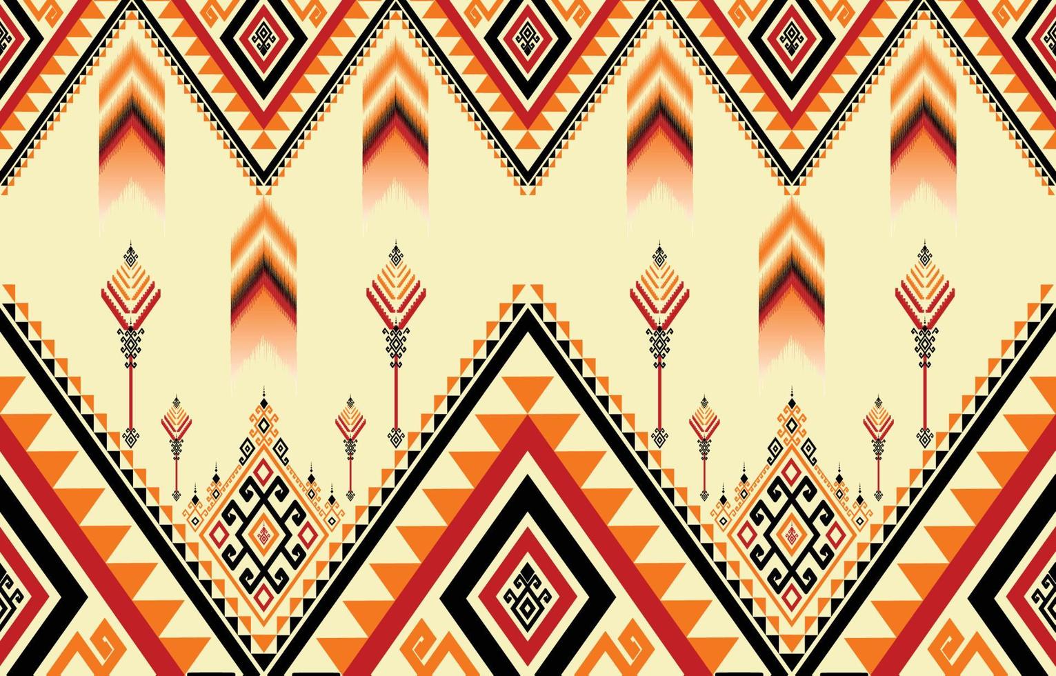 patrón de ikat colorido, estilo de arte étnico oriental ikat sin costuras. diseño para fondo, alfombra, papel tapiz, ropa, envoltura, batik, tela, telón de fondo, sarong e ilustración vectorial. estilo de bordado vector