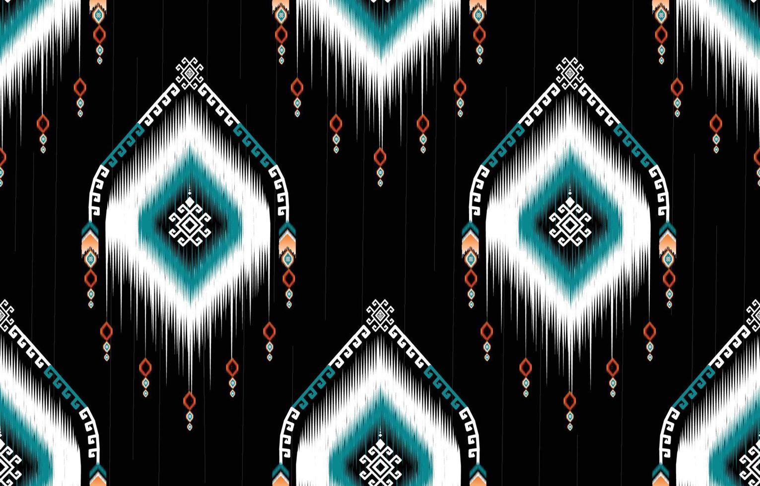 patrón de ikat colorido, estilo de arte étnico oriental ikat sin costuras. diseño para fondo, alfombra, papel tapiz, ropa, envoltura, batik, tela, telón de fondo, sarong e ilustración vectorial. estilo de bordado vector