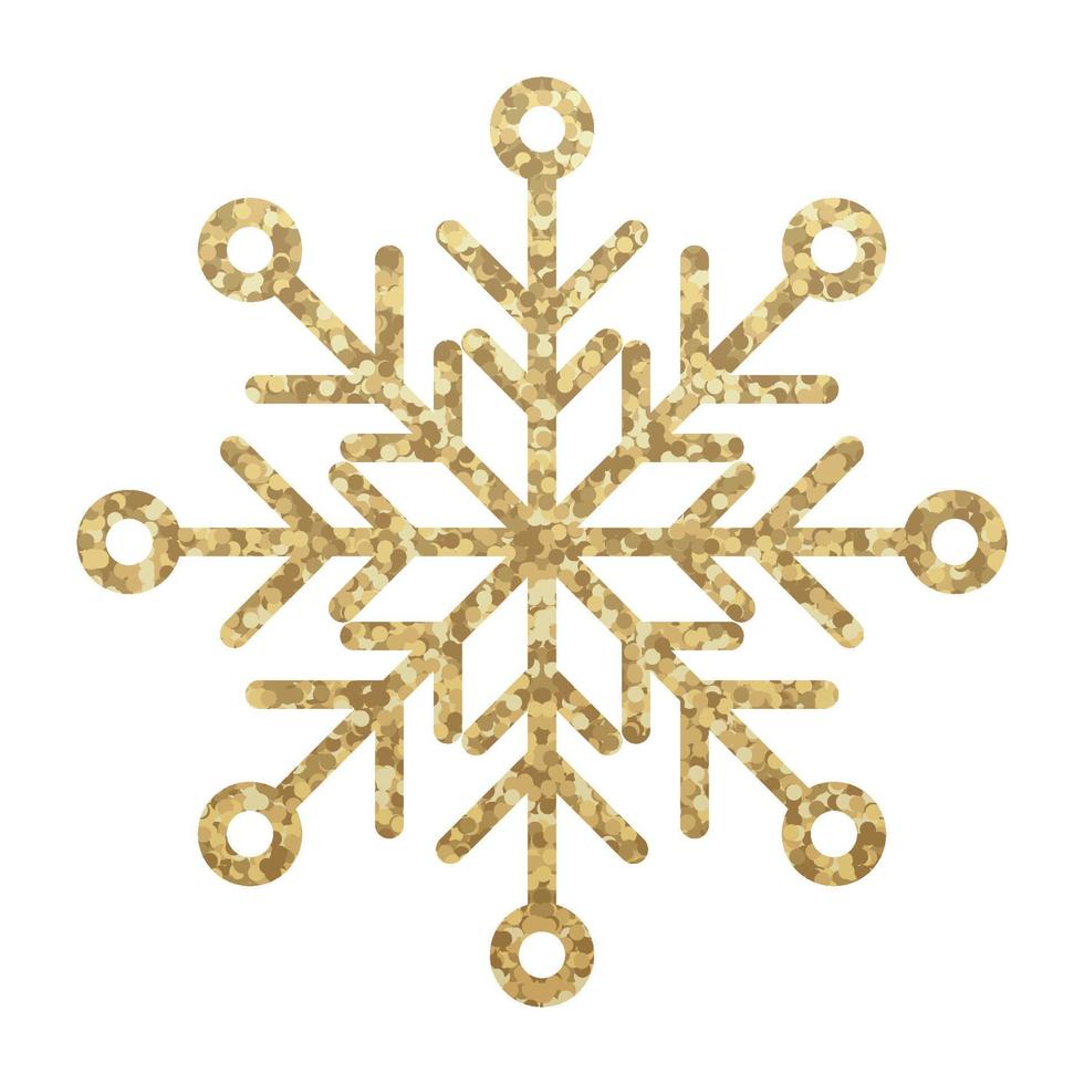 Golden glitter covered snowflake. Snowflake made of golden glitter. Gold glitter texture snowflake. Vector illustration
