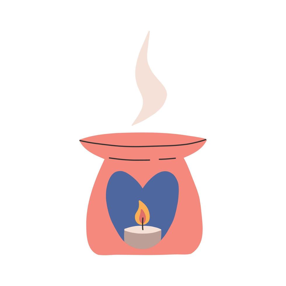 difusor de aroma o lámpara con velas encendidas en el interior, ilustración vectorial plana aislada en fondo blanco. conceptos de aromaterapia y spa. aceite esencial ardiente para aroma aromático. vector