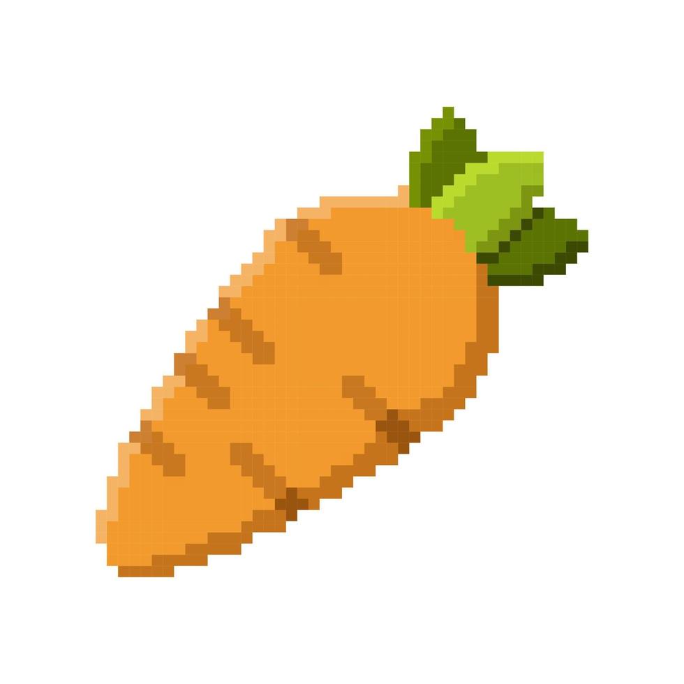 Pixel art icon. Pixel art carrot icon. Cute pixel carrot. Vegetables vector. 8 bit pixel carrot. Old school computer graphic style. Vector illustration