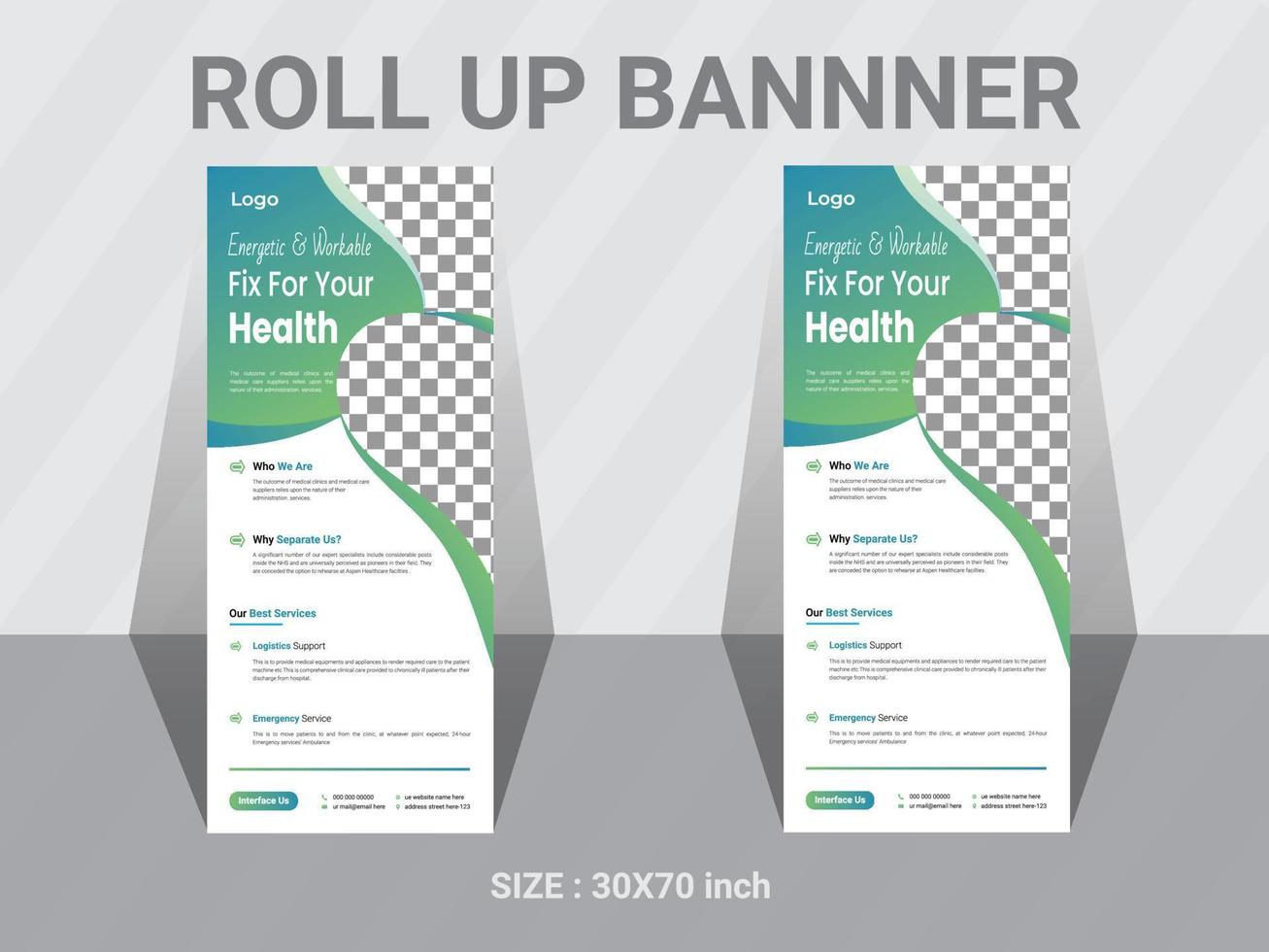 Medical roll up banner design template, modern vector standee banner template decoration  for exhibition, printing, presentation and brochure flyer.