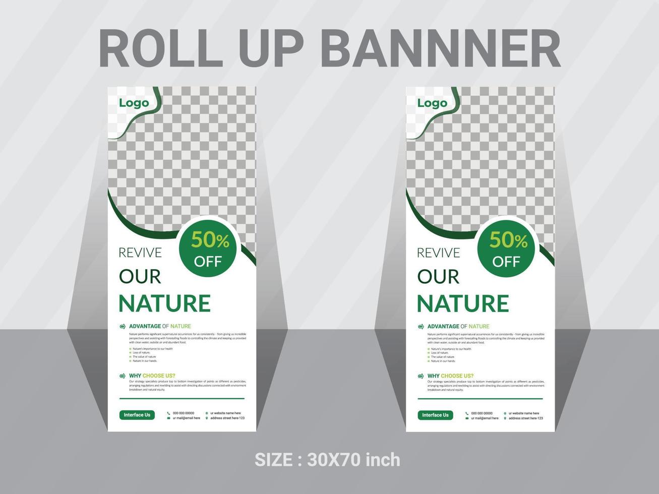 Nature  Business Roll Up Banner design layout. Standee Design for nature business vector modern Presentation and Brochure Flyer template.