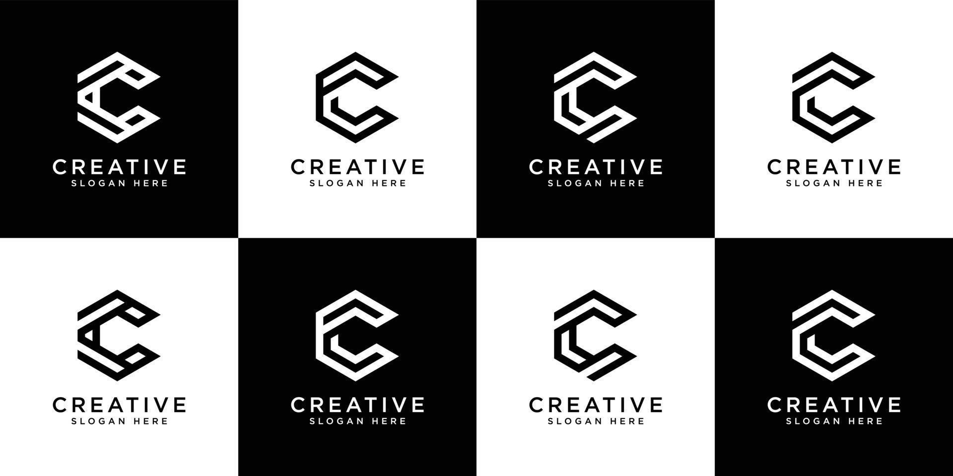 Set of initial letter C hexagon abstract logo vector template