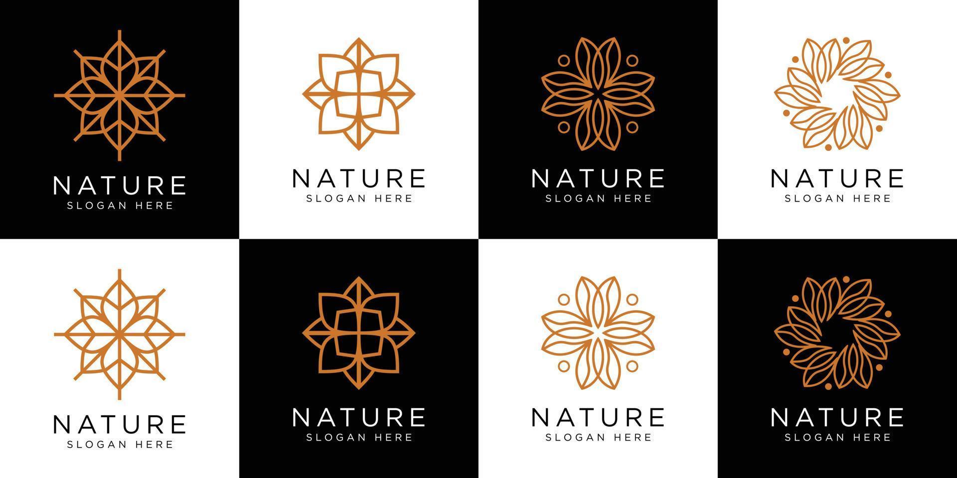 set of flower logo design vector line style