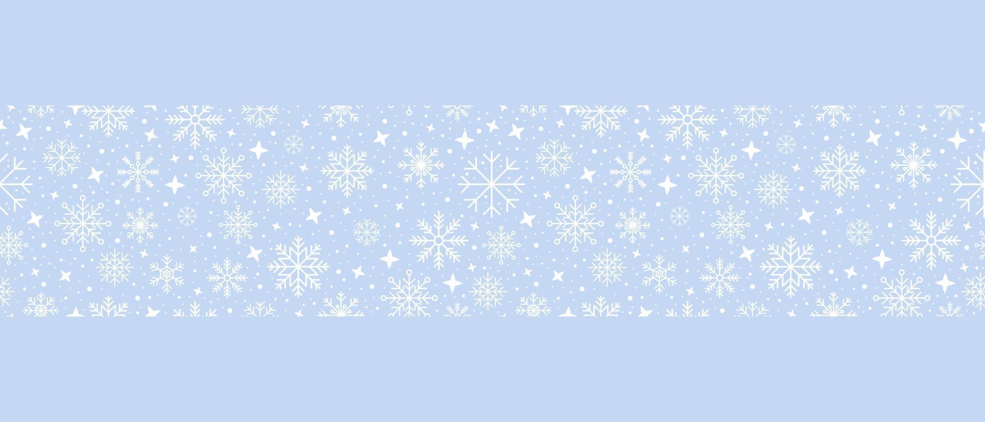 borde sin costuras de copo de nieve abstracto. patrón sin costuras de copos de nieve. telón de fondo de repetición de nevadas. tema de vacaciones de invierno. fondo transparente con copos de nieve. ilustración vectorial vector