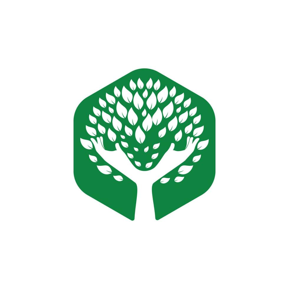 Creative green hand tree logo design. Natural products logo. vector