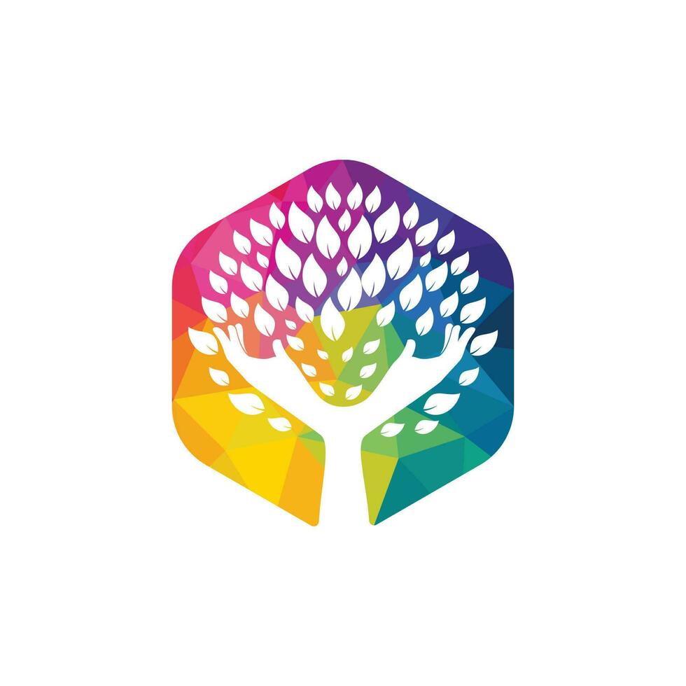 diseño creativo del logotipo del árbol de la mano verde. logotipo de productos naturales. vector
