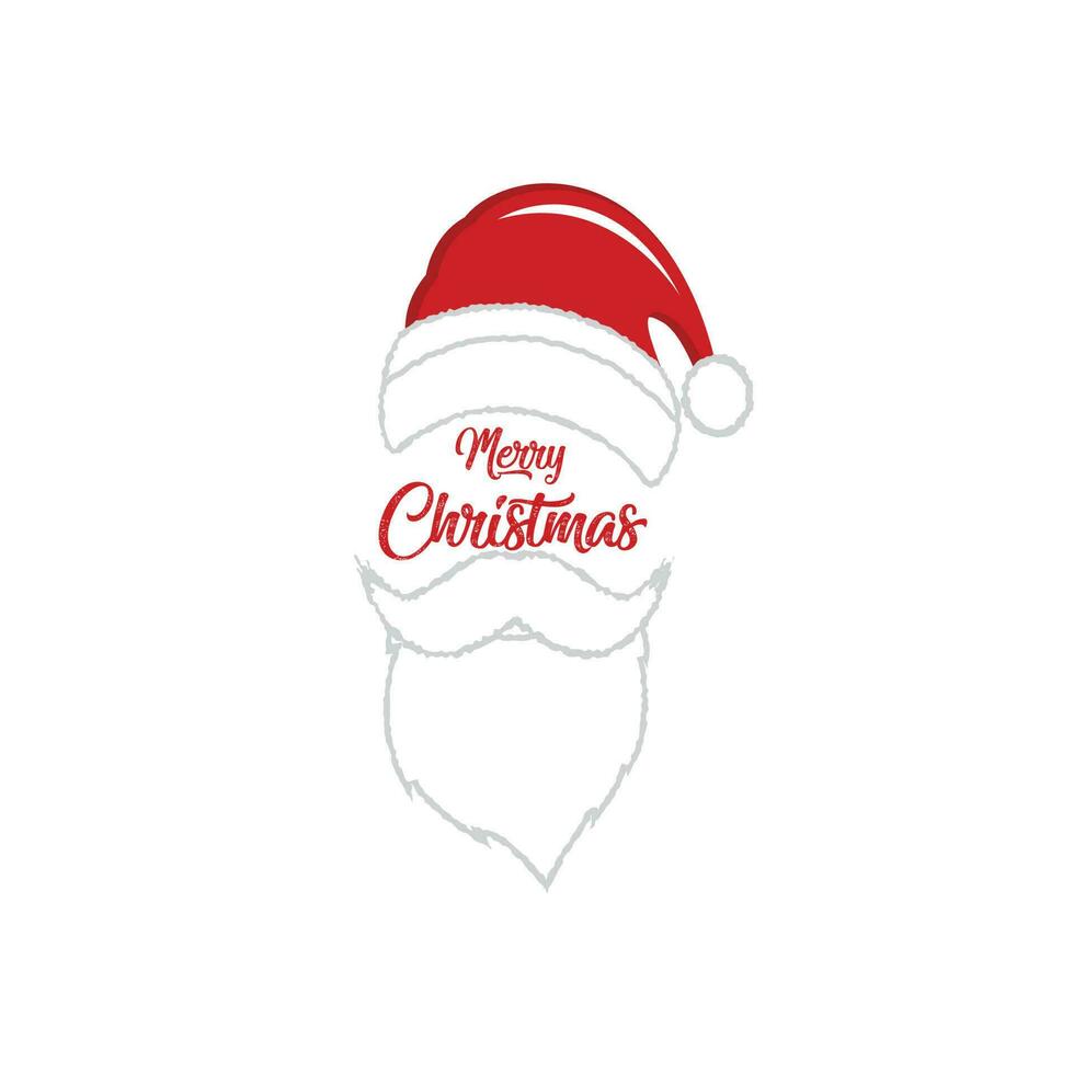 sombrero de santa claus y barba con diseño de vector de texto de feliz navidad.