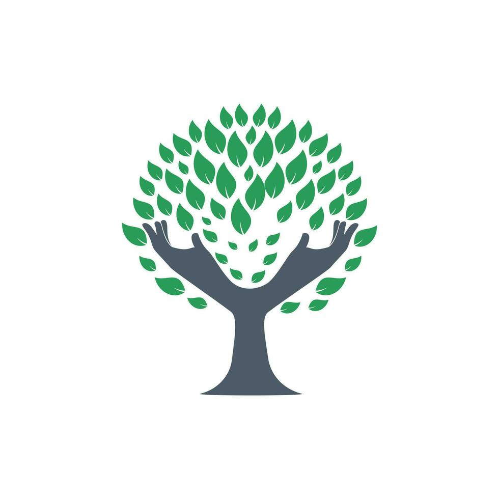 Creative green hand tree logo design. Natural products logo. vector