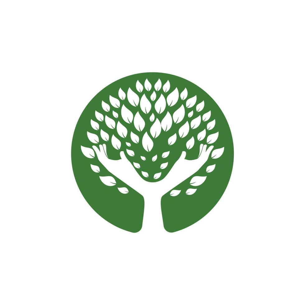 diseño creativo del logotipo del árbol de la mano verde. logotipo de productos naturales. vector