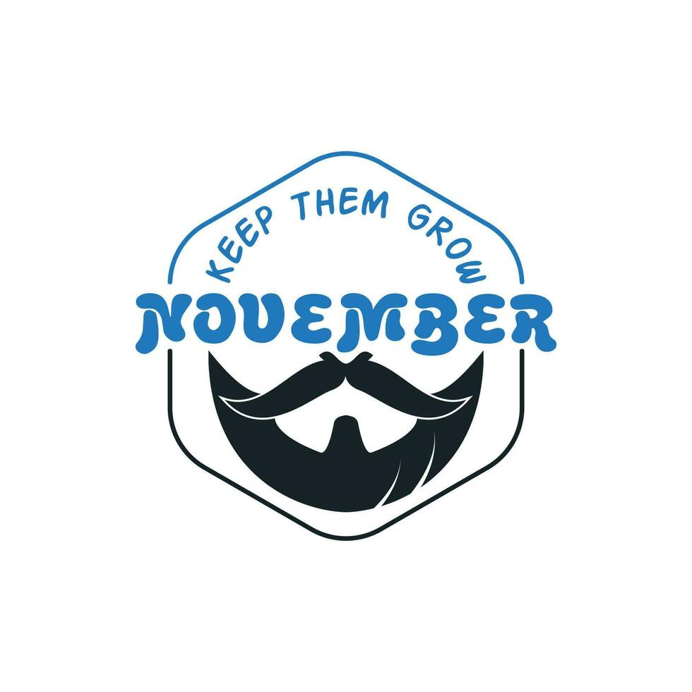 November cancer awareness Vector icon. Mustache and hand lettering text symbolize. Vector poster or banner for no shave social solidarity November event against man prostate cancer campaign.