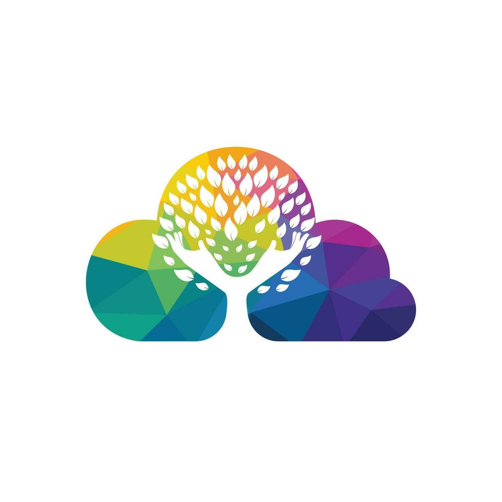 Creative green hand tree and cloud logo design. Natural products logo. vector