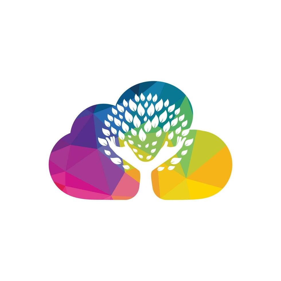 Creative green hand tree and cloud logo design. Natural products logo. vector