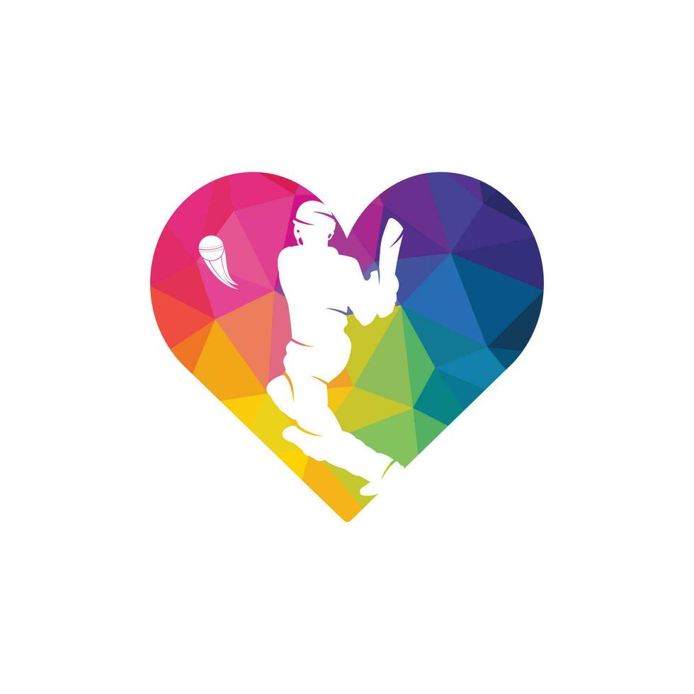 Batsman playing cricket heart shape concept logo. Cricket competition logo. vector