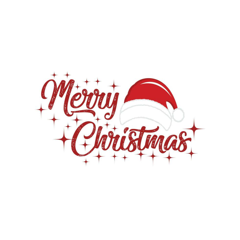 feliz navidad título tipografía vector concepto en rojo con sombrero de navidad y barba blanca de santa en un fondo de nieve blanca. ilustración vectorial