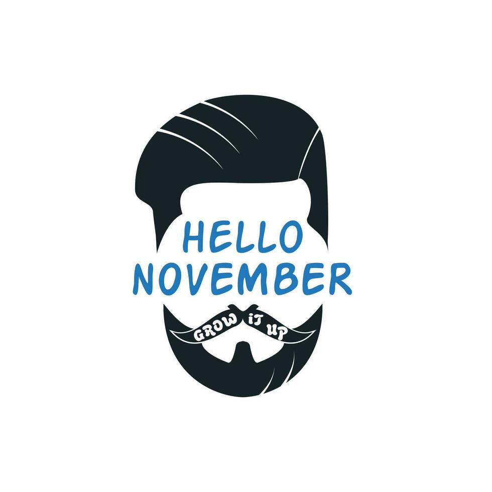 November cancer awareness Vector icon. Mustache and hand lettering text symbolize. Vector poster or banner for no shave social solidarity November event against man prostate cancer campaign.