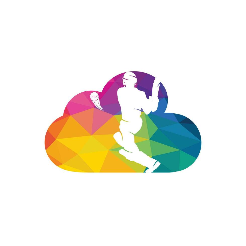 bateador jugando al logotipo del concepto de forma de nube de cricket. logotipo de la competencia de cricket. vector