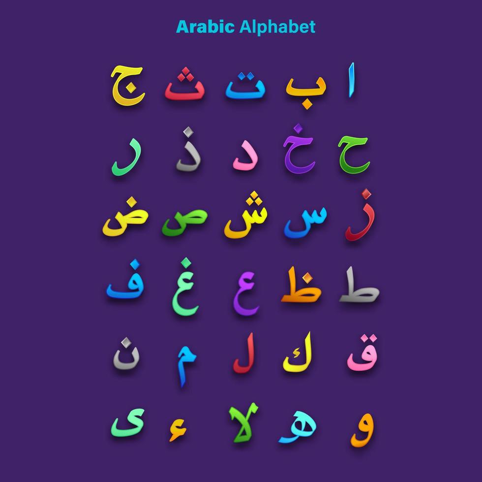 arabic alphabet hijaiyah letters kids learn vector