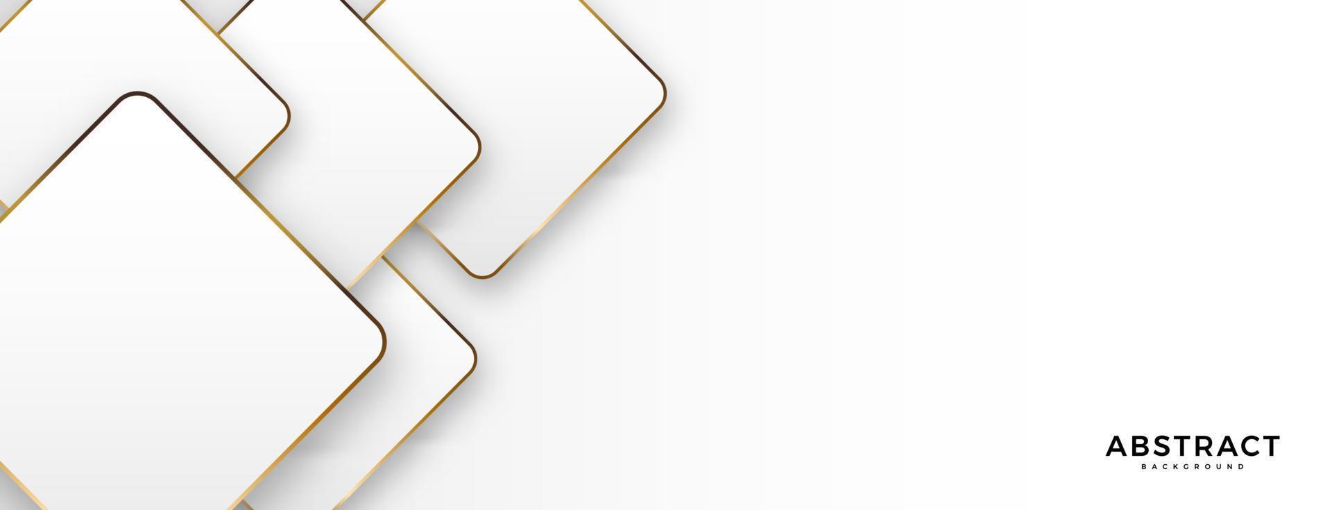 geometric abstract background with white shape and golden outline. Vector banner design