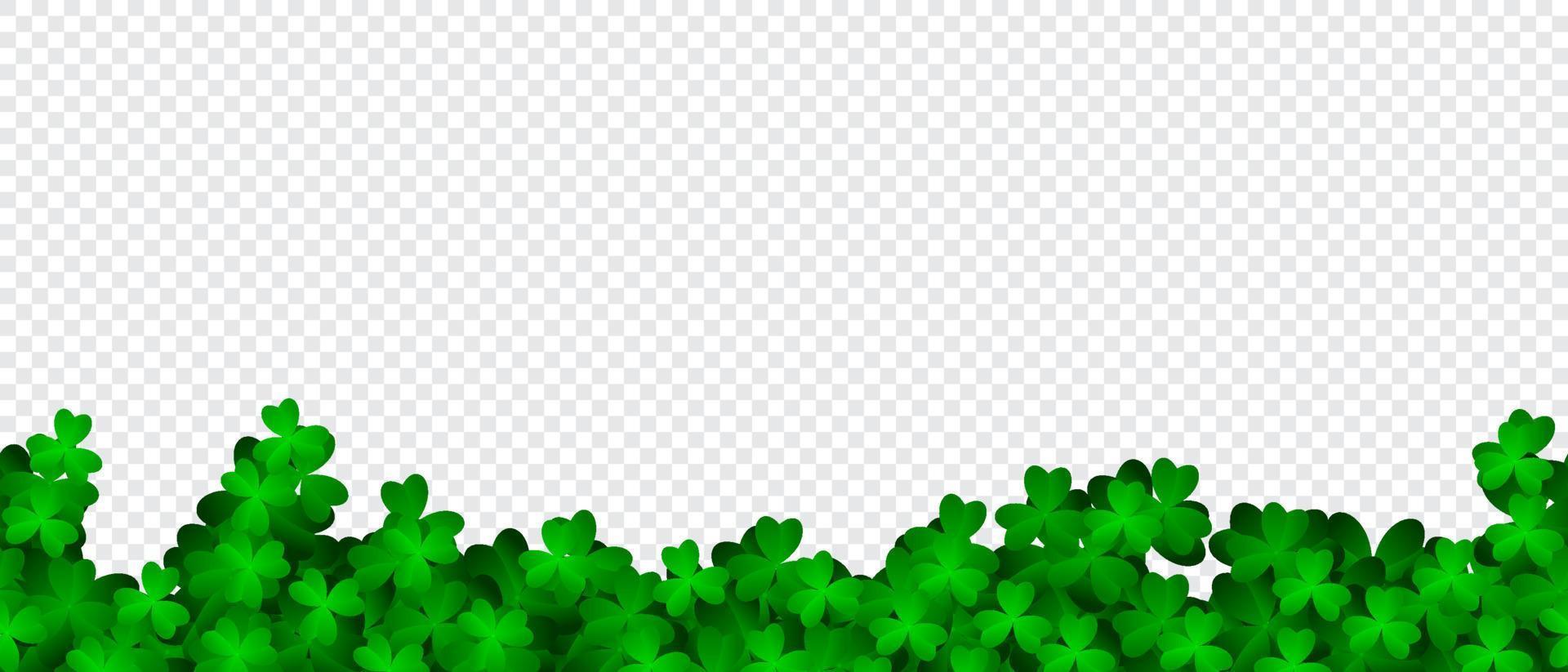 Clover shamrock leaf seamless border. Patricks Day seamless background with green clover. Vector green grass clover pattern background. Realistic green clovers. Vector illustration