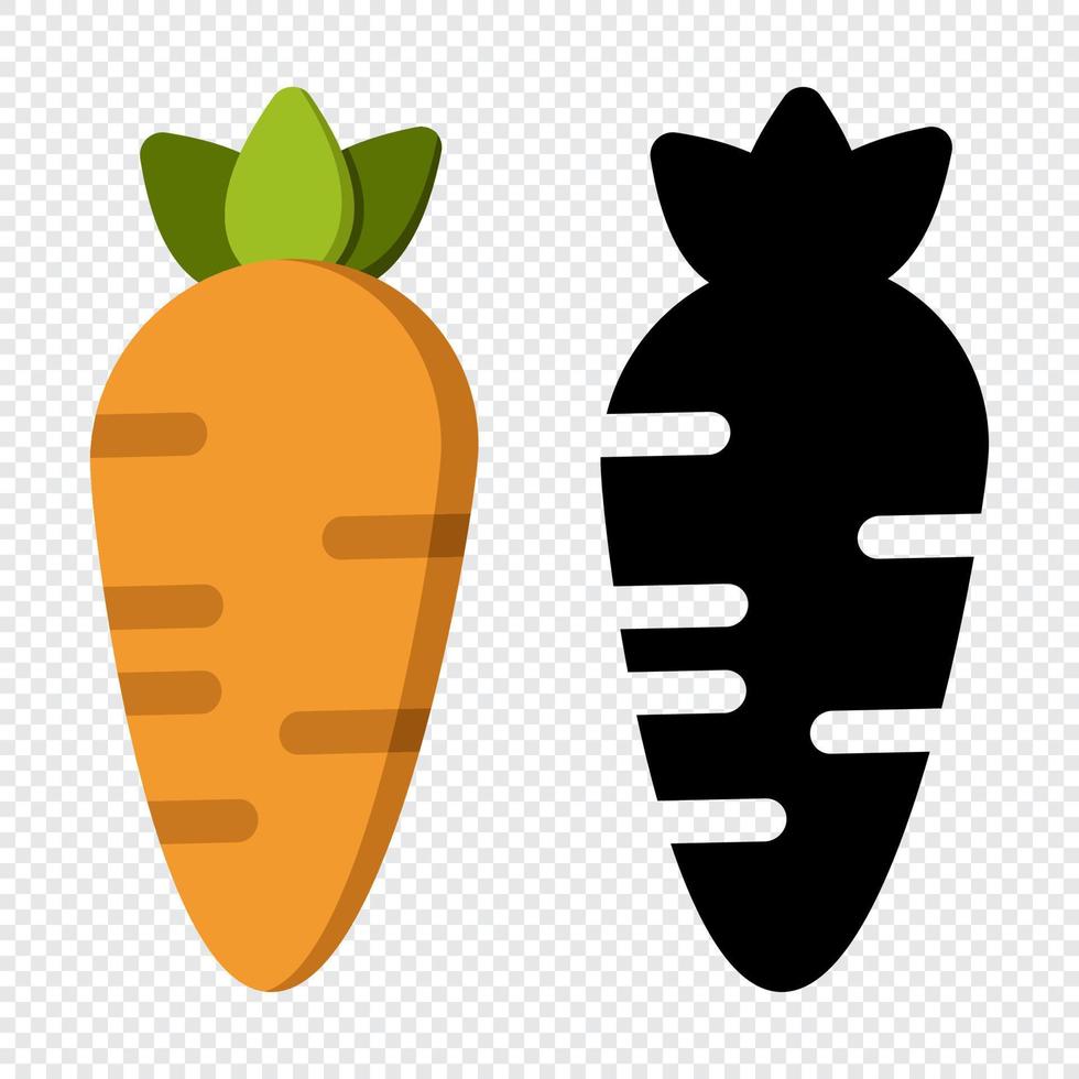 silueta de zanahorias y color negro. verdura y comida. gráficos vectoriales de signos de dieta. zanahoria aislado negro y color iconos vector silueta. icono plano de zanahoria. ilustración vectorial