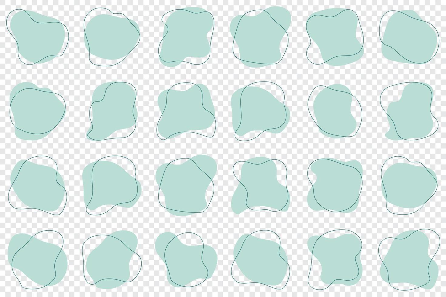 Blob shape organic. Set of irregular round blot form graphic element. Organic amoeba blob shape abstract green color with line. Doodle drops with outline circle. Vector illustration