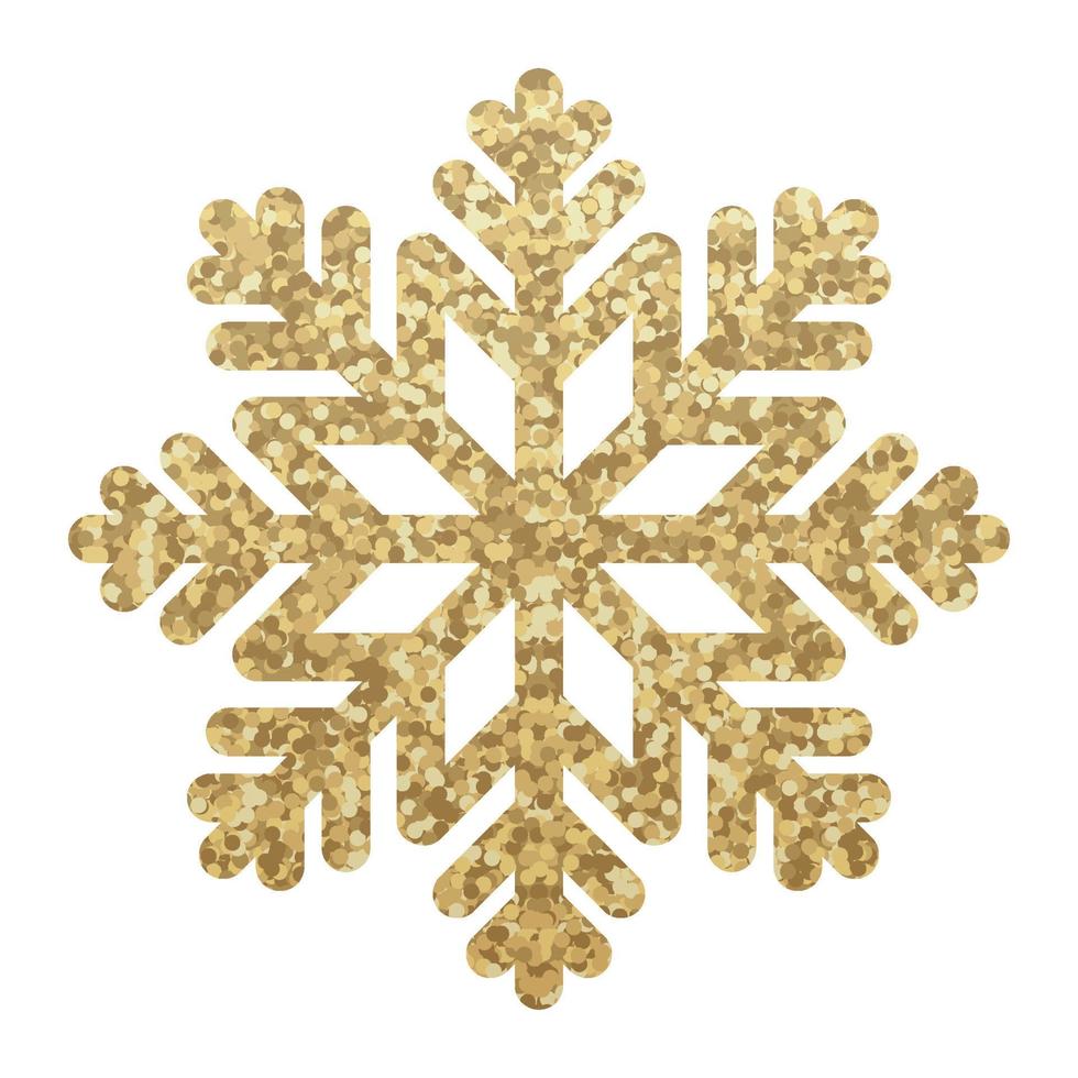 Golden glitter covered snowflake. Snowflake made of golden glitter. Gold glitter texture snowflake. Vector illustration