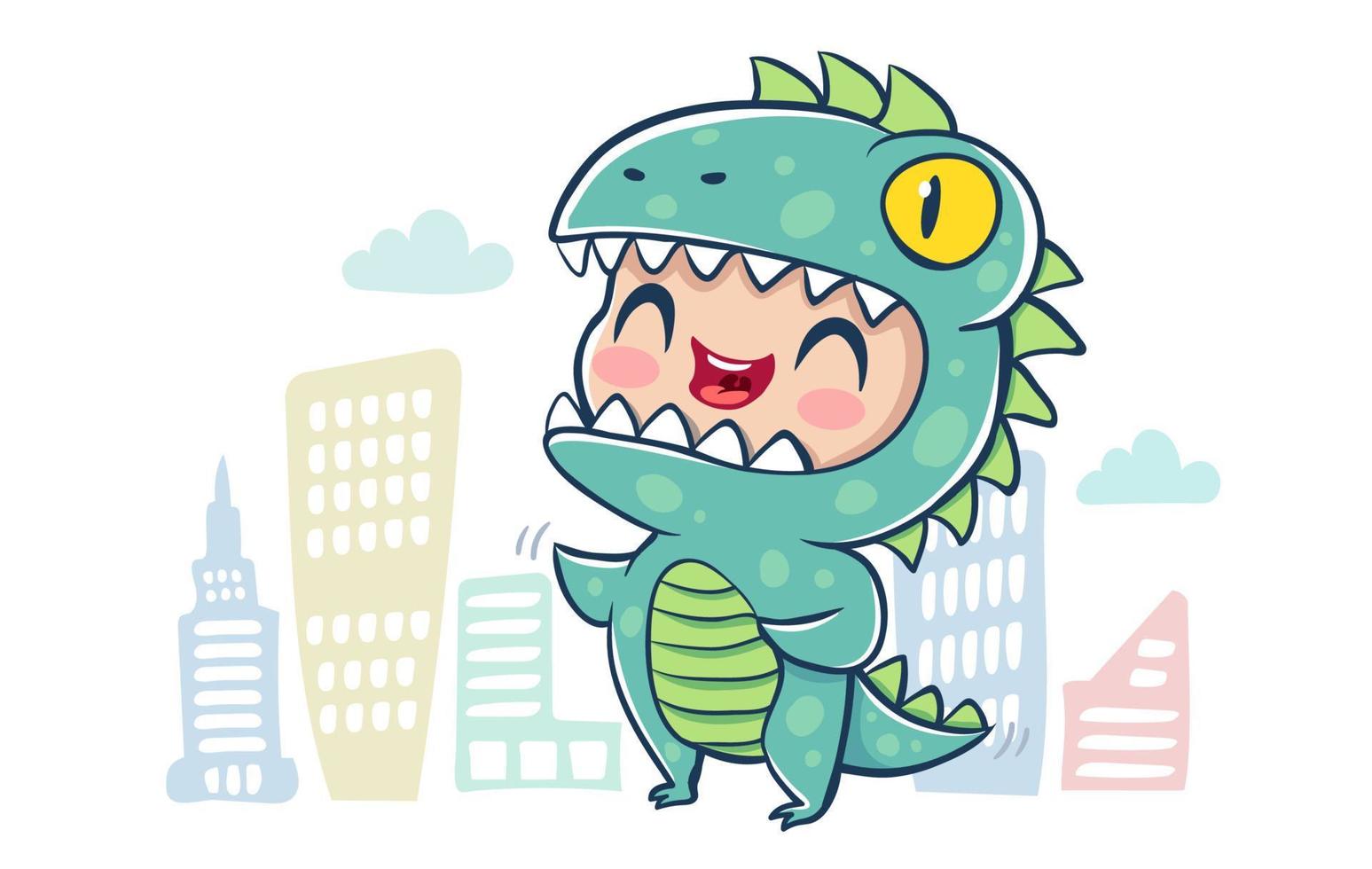 dragón en estilo kawaii vector