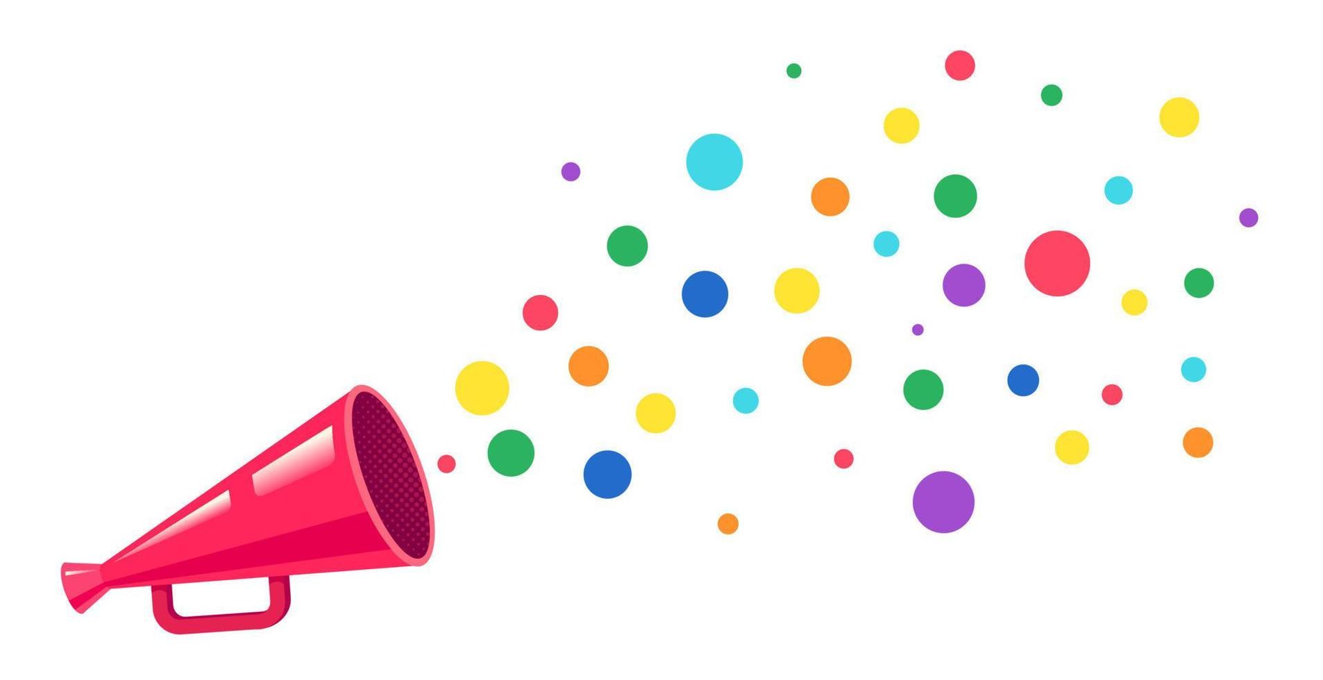 Vector pink megaphone with rainbow.