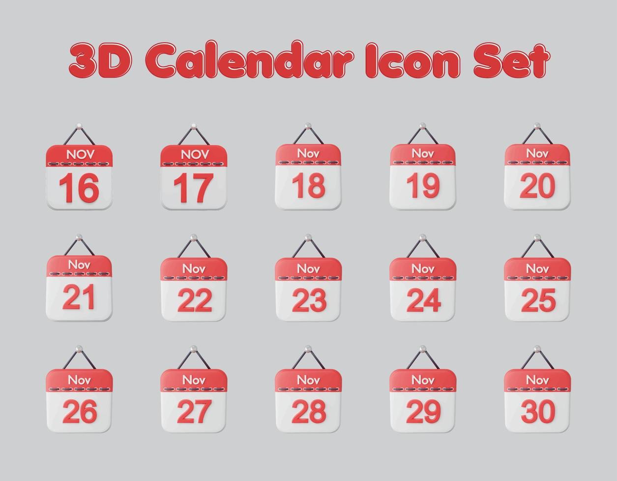 3d calendar icon set suitable for ui design, app banner promotion website vector