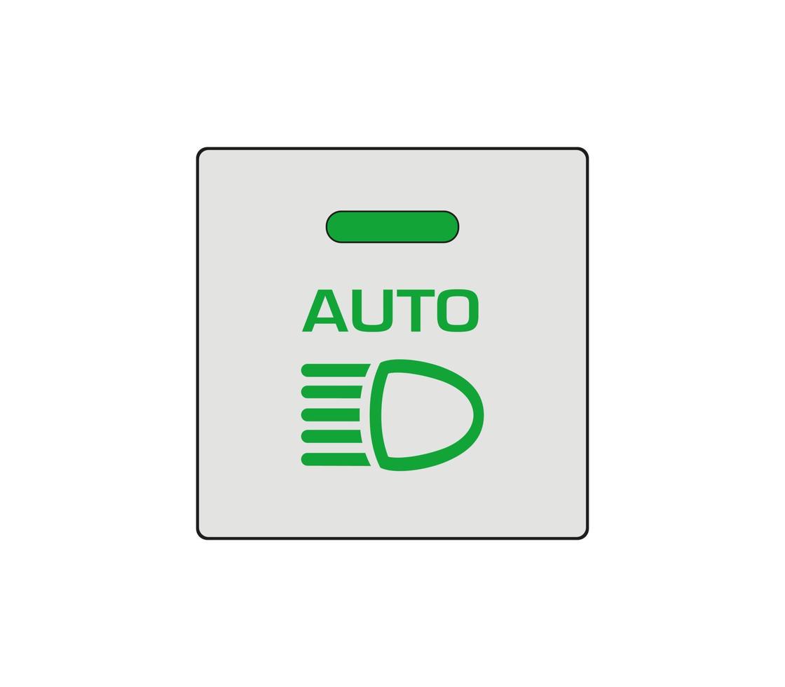 Botón de encendido de luces altas automáticas para automóviles. Ajustes de faros de coche. ilustración del abotonado del salpicadero del vehículo moderno. icono de línea editable. vector