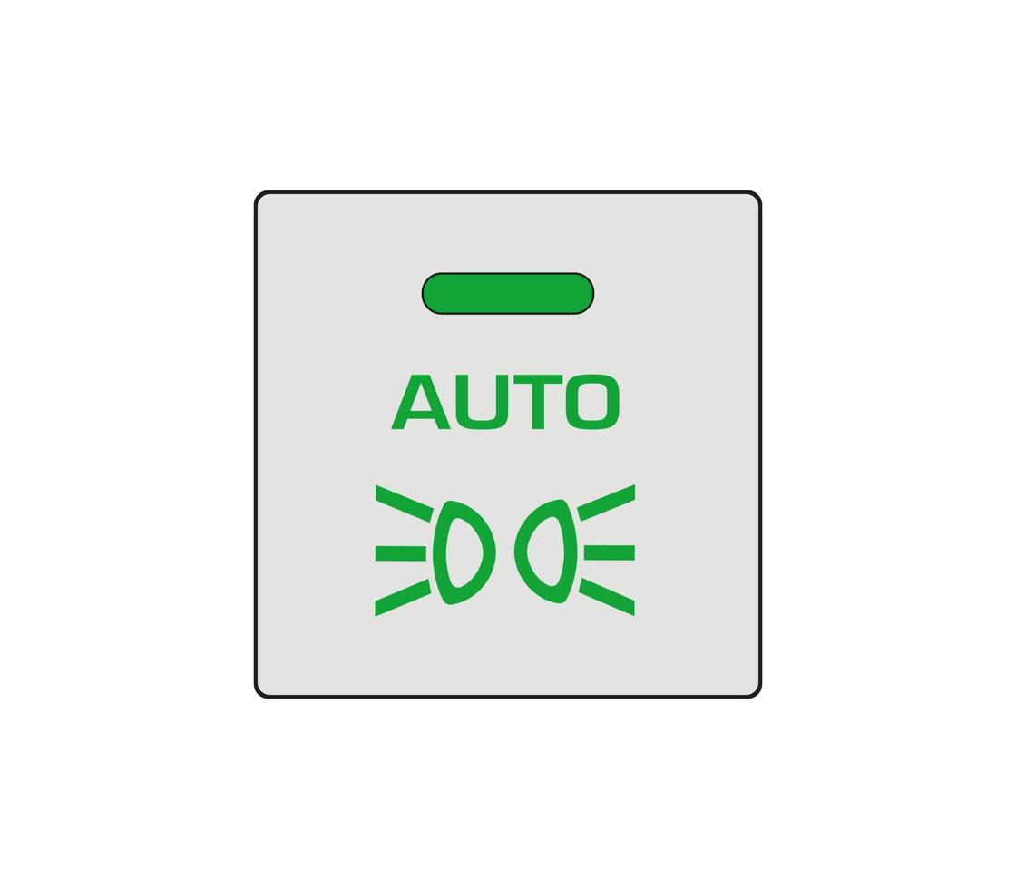 botón de fijación de las luces de circulación diurna automática del automóvil. Ajustes de faros de coche. ilustración de esbozo de coche moderno. icono de línea editable. vector