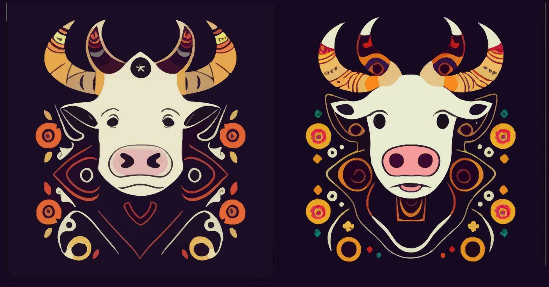 vector de ilustración de vaca linda en estilo étnico de india bueno para afiche, mascota, logotipo o impresión