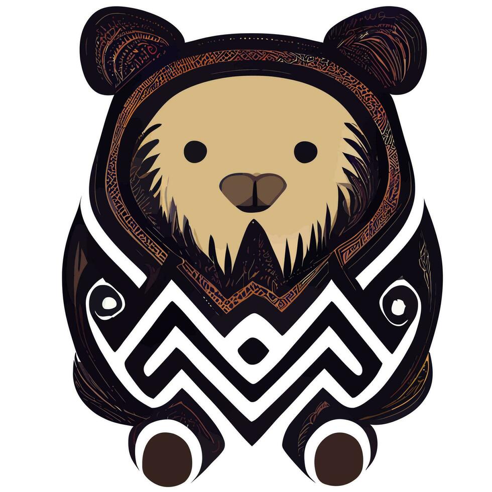 vector de ilustración de oso lindo aislado en blanco con estilo tribal bueno para logotipo o personalizar su diseño