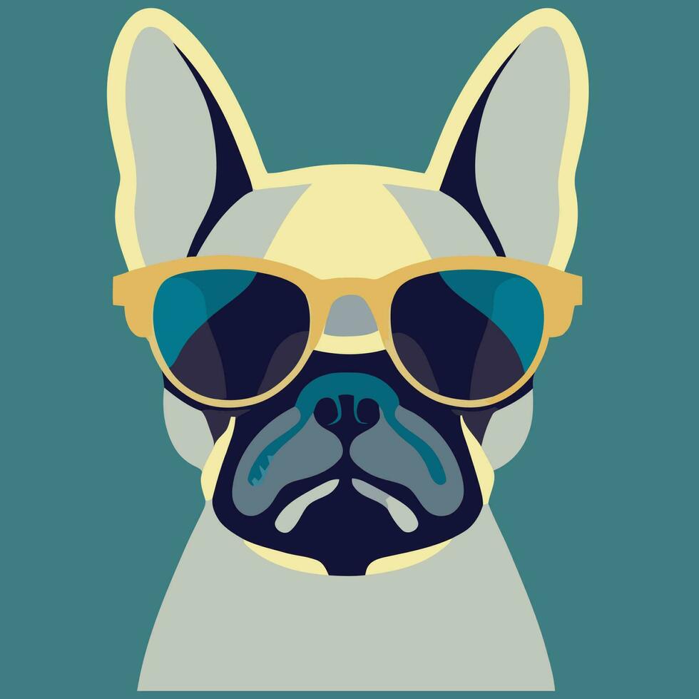 illustration Vector graphic of colorful French bulldog wearing sunglasses isolated good for logo, icon, mascot, print or customize your design
