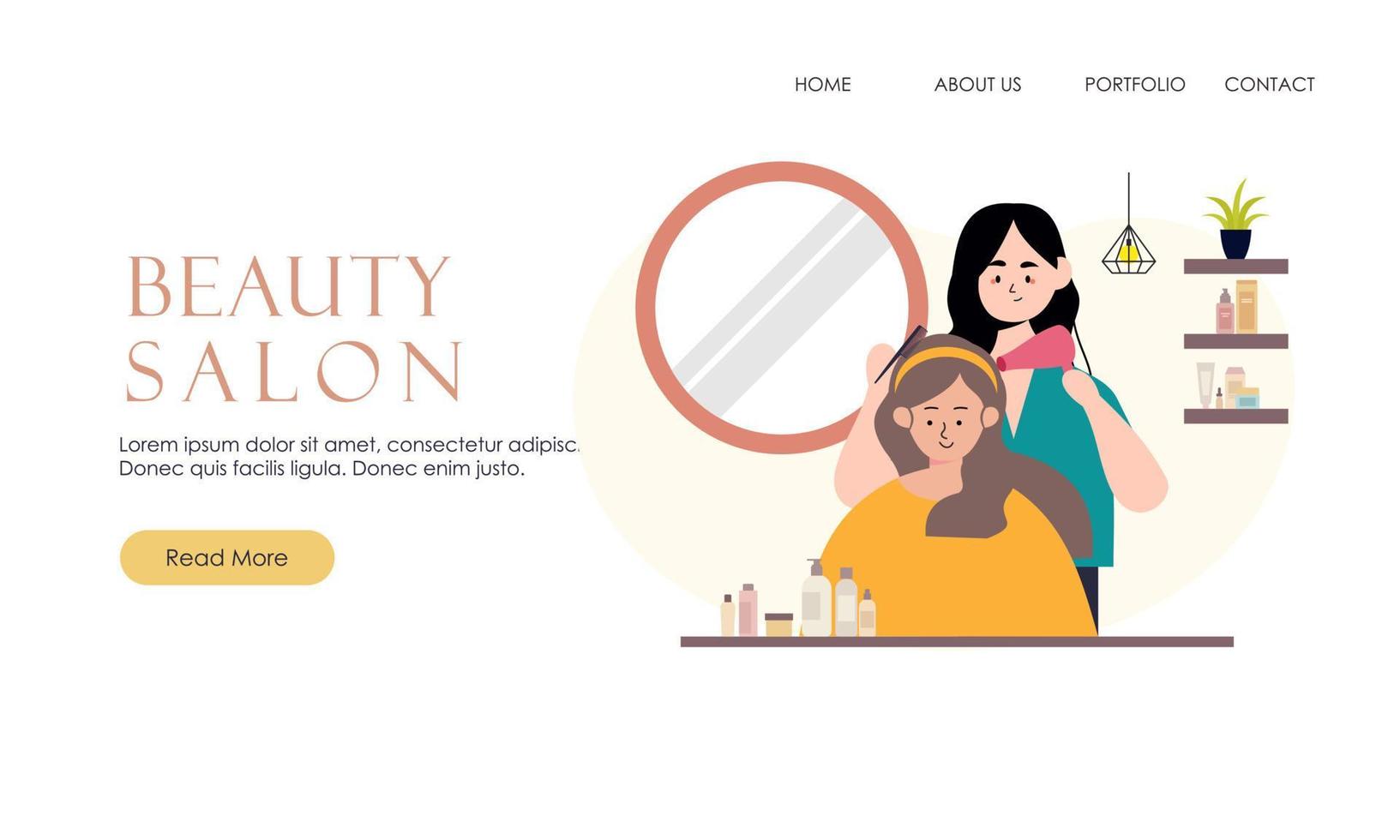 Woman in beauty salon, professional hairdresser and makeup artist people illustration. Beautiful gir vector