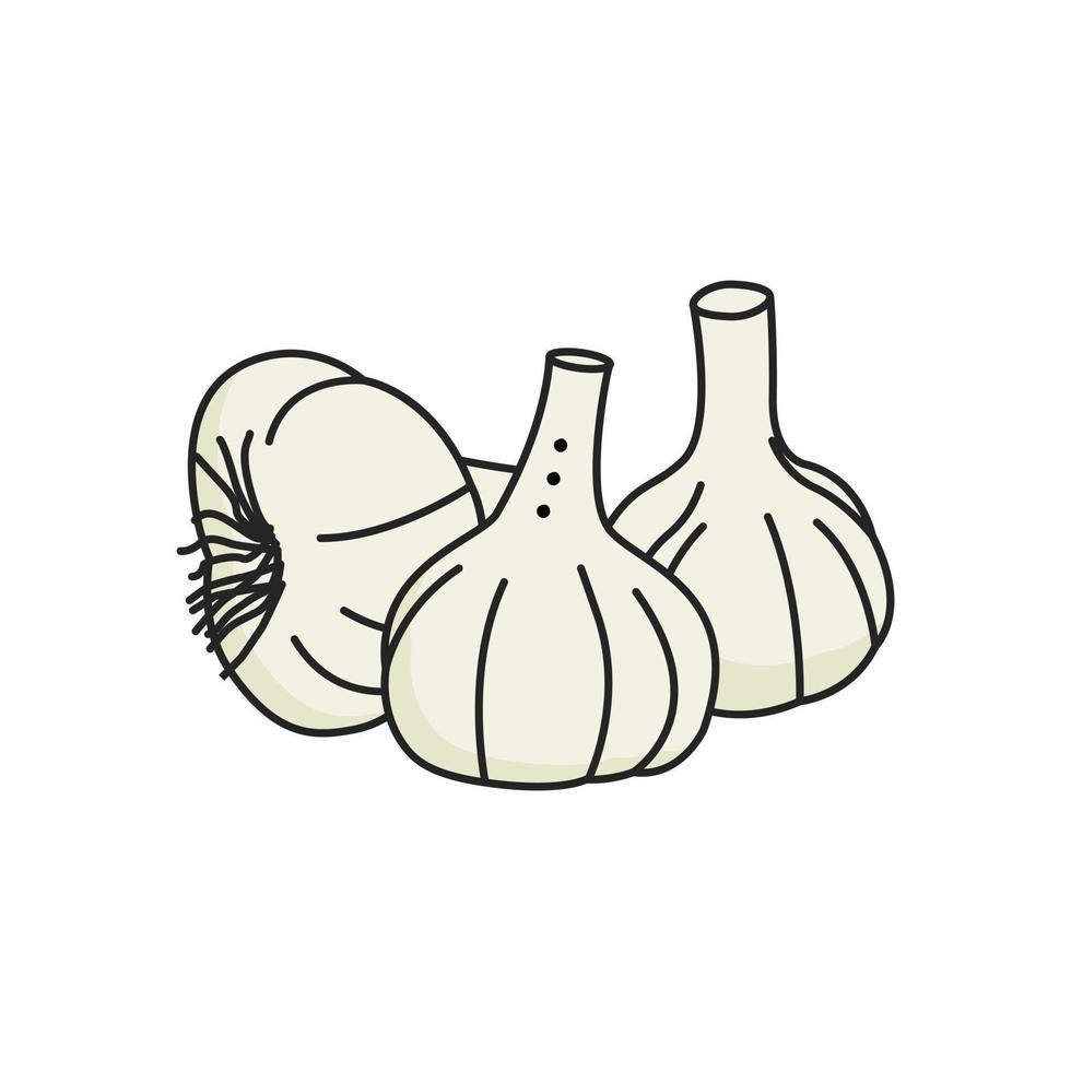 Garlic Isolated on white background for menu, banner, poster, label, emblem. Cartoon style vector