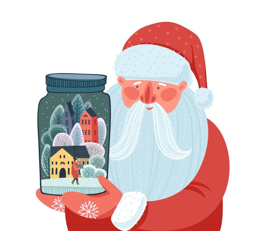 Christmas and Happy New Year isolated illustration with Santa Claus. Vector design template.