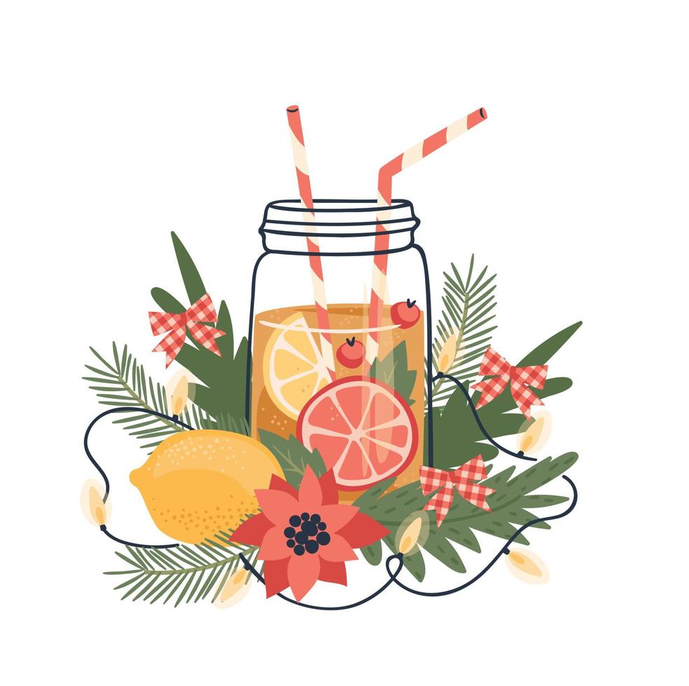 Christmas and Happy New Year isolated illustration with drink. Vector design template.