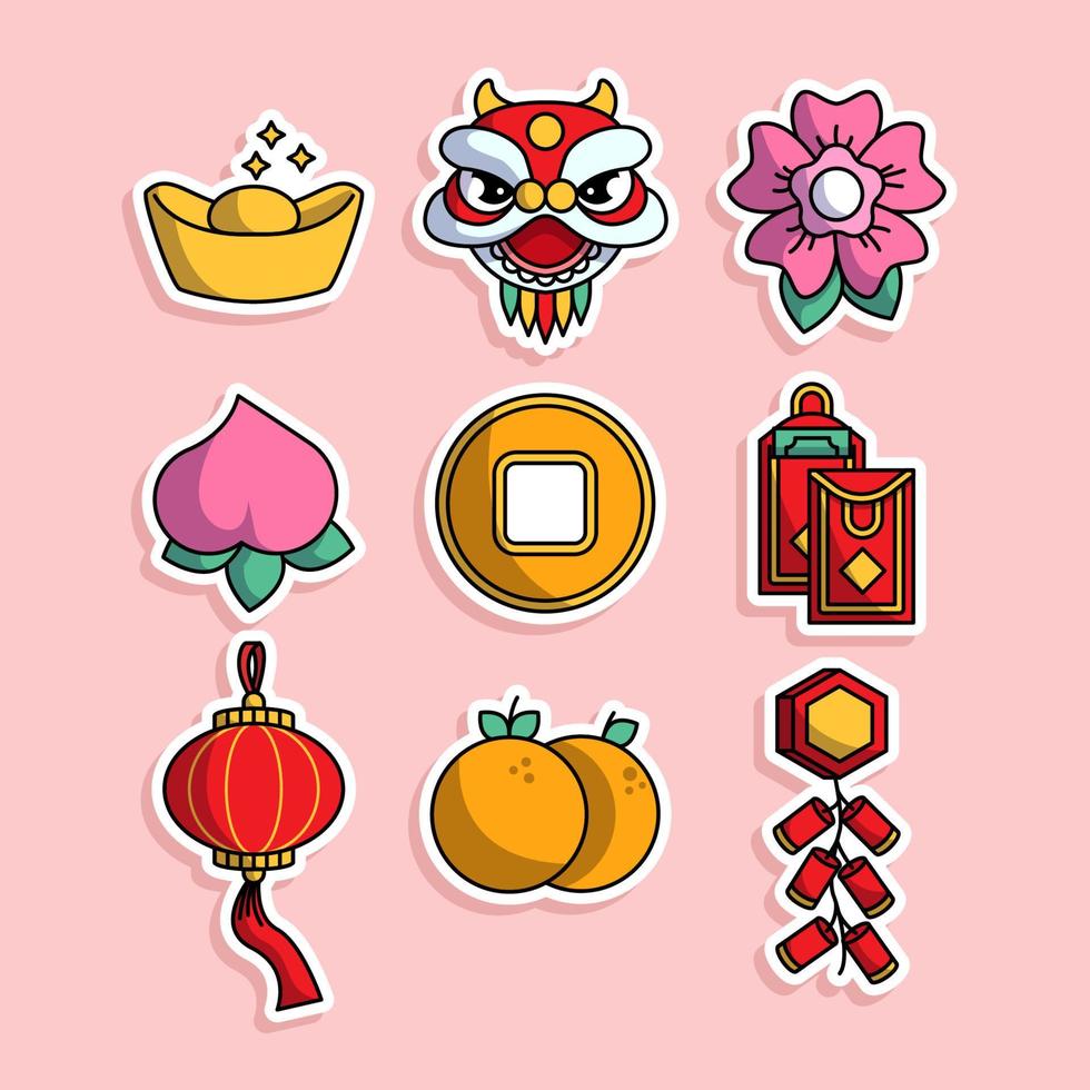 Chinese New Year Sticker Set 13076669 Vector Art at Vecteezy